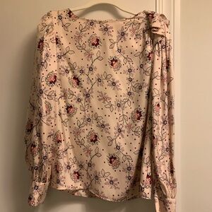 Rebecca Taylor Cream and Red Asymmetrical Puff Sleeve Blouse